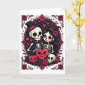 Skeletkoppel dat dol is op Halloween Kaart (Gele Bloem)