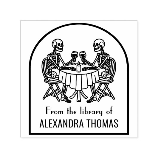 Skeletkoppel drinkend wijn Bibliotheek Boeknaam Zelfinktende Stempel (Design)