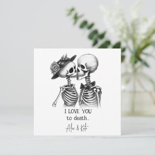 Skeletkoppel Feestdagenkaart (Staand voorkant)