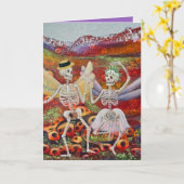 Skeletkoppel Griezelfilmromance Kaart (Gele Bloem)