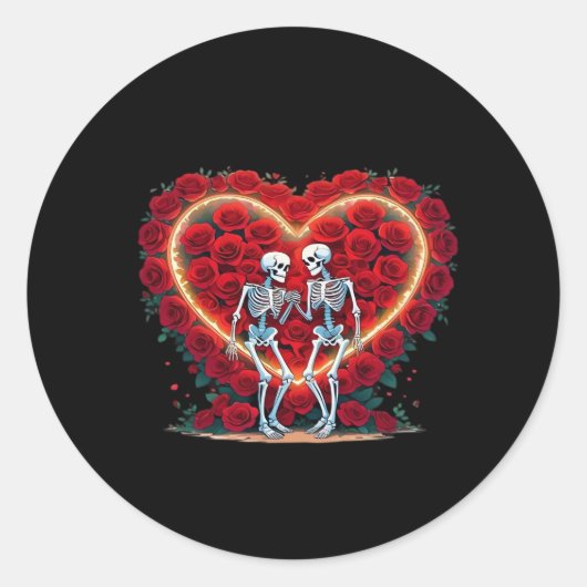 Skeletkoppel houdt handen in een hart van Ro Ronde Sticker (Voorkant)