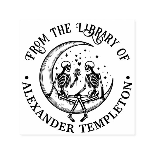 Skeletkoppel in Crescent Moon Library Boeknaam Zelfinktende Stempel (Design)