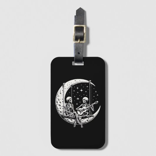 Skeletkoppel Maan Gitaar Bagagelabel (Voorkant (verticaal))