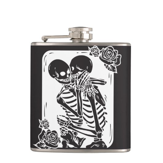 Skeletkoppel op een heupfles (Voorkant)