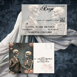 Skeletkoppel tot de dood doet ons deel RSVP QR Uitnodiging Briefkaart