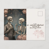 Skeletkoppel tot de dood doet ons deel RSVP QR Uitnodiging Briefkaart (Achterkant)