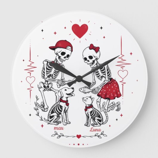 Skeletkoppel voert hond en kat grote klok (Voorkant)