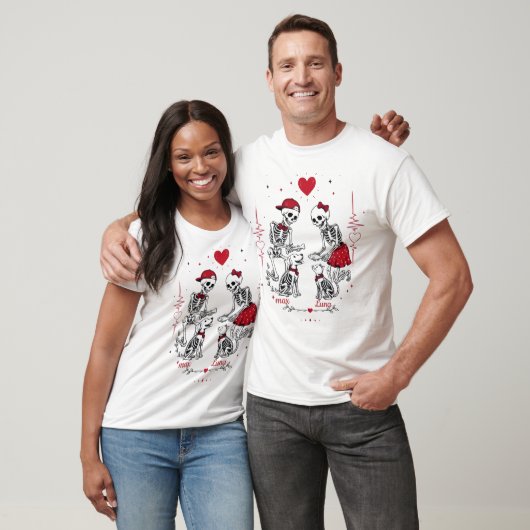 Skeletkoppel voert hond en kat t-shirt (Unisex)