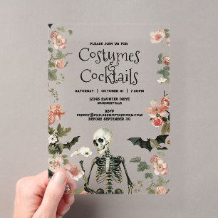 Skeletkostuums Cocktails Bloemrijke Halloweenfeest Acryl Uitnodigingen