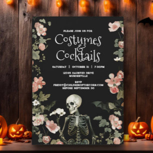 Skeletkostuums & Cocktails Halloweenfeest Kaart
