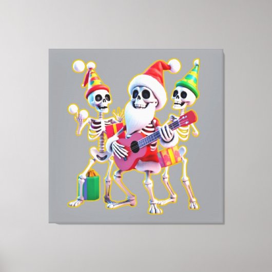 **Skeleton 3D Christm Santa Party – Funnyas Skelet Canvas Afdruk (Voorkant)