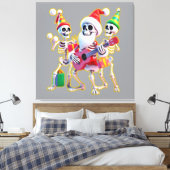 **Skeleton 3D Christm Santa Party – Funnyas Skelet Canvas Afdruk (Insitu (Slaapkamer))
