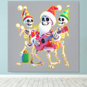 **Skeleton 3D Christm Santa Party – Funnyas Skelet Canvas Afdruk (Insitu (Houten vloer))