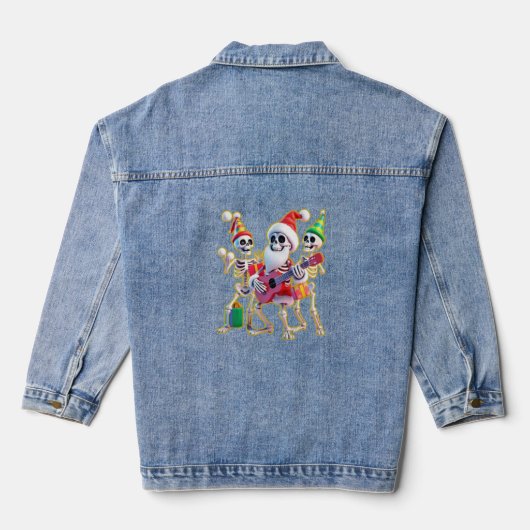 **Skeleton 3D Christm Santa Party – Funnyas Skelet Denim Jacket (Achterkant)