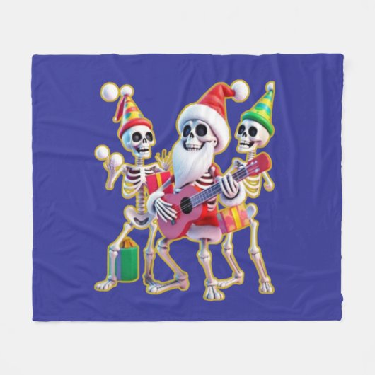 **Skeleton 3D Christm Santa Party – Funnyas Skelet Fleece Deken (Voorkant (Horizontaal))
