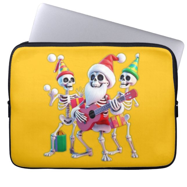 **Skeleton 3D Christm Santa Party – Funnyas Skelet Laptop Sleeve (Voorkant)