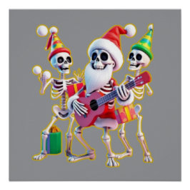 **Skeleton 3D Christm Santa Party – Funnyas Skelet Perfect Poster