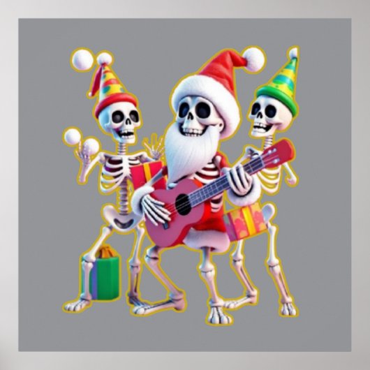 **Skeleton 3D Christm Santa Party – Funnyas Skelet Poster (Voorkant)
