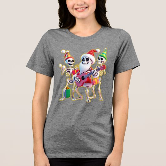 **Skeleton 3D Christm Santa Party – Funnyas Skelet Tri-Blend Shirt (Voorkant)