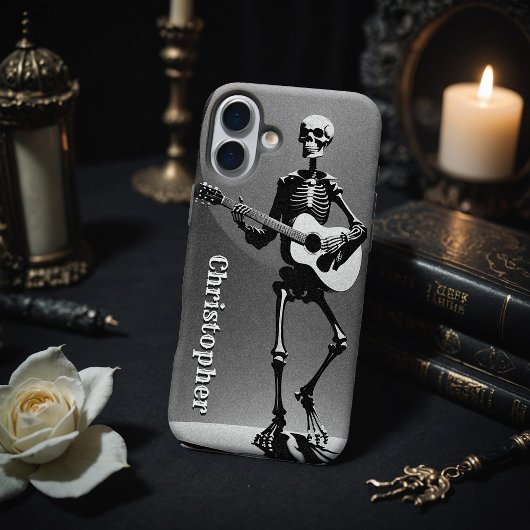 Skeleton akoestische gitaar zwart wit korrelige gr Case-Mate iPhone case