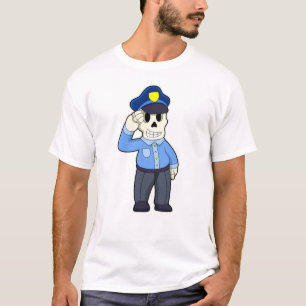 Skeleton als politieagent met pet van politie t-shirt
