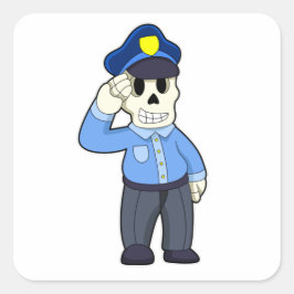Skeleton als politieagent met pet van politie vierkante sticker