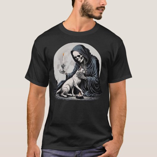 Skeleton And Cat Cute Kitten Halloween Spooky Full T-shirt (Voorkant)