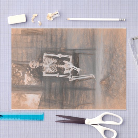 Skeleton Antiek Sepia Sketch Art Tissuepapier (Craft)