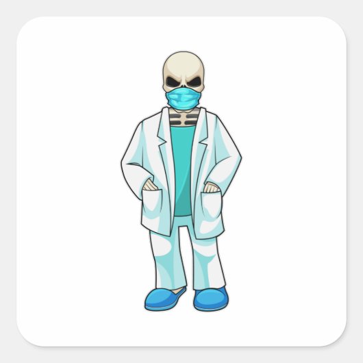 Skeleton as Doctor with Face mask Vierkante Sticker (Voorkant)