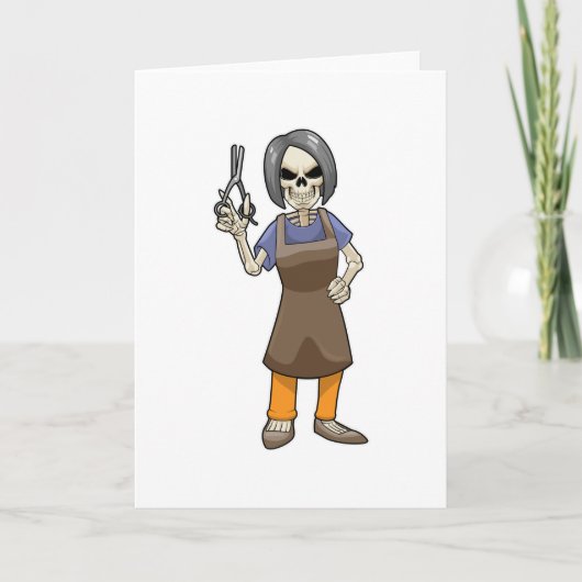 Skeleton as Hairdresser with Scissors Kaart (Voorkant)