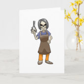 Skeleton as Hairdresser with Scissors Kaart (Gele Bloem)