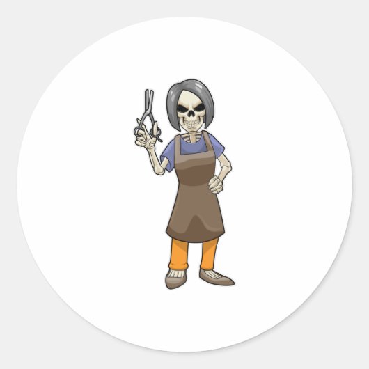 Skeleton as Hairdresser with Scissors Ronde Sticker (Voorkant)