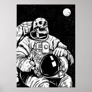 Skeleton Astronaut Moon Space Exploration Poster