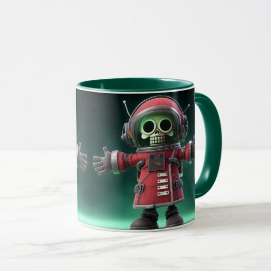 Skeleton Astronaut Mug – Funny Space Skull in Red Mok (Voorkant rechts)