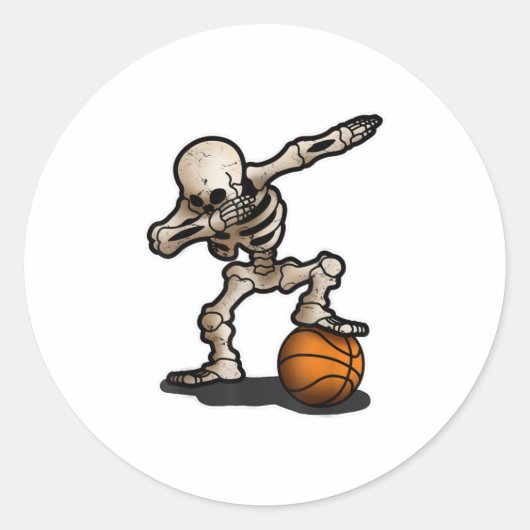 Skeleton Babbing Basketball Halloween Costuum Ronde Sticker (Voorkant)