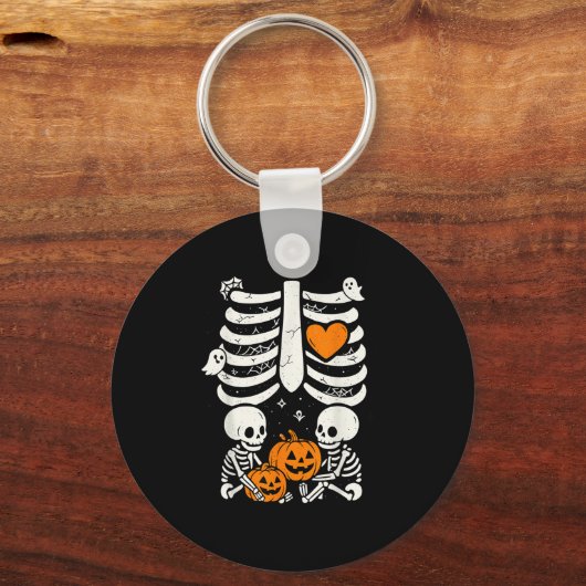 Skeleton Baby Twins Halloween Pregnancy Announceme Sleutelhanger (Voorkant)