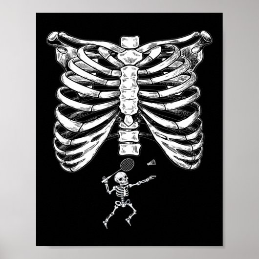 Skeleton Badminton Zwangerschap Halloween Smash Sh Poster (Voorkant)