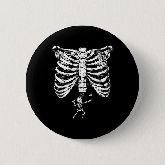 Skeleton Badminton Zwangerschap Halloween Smash Sh Ronde Button 5,7 Cm (Voorkant)