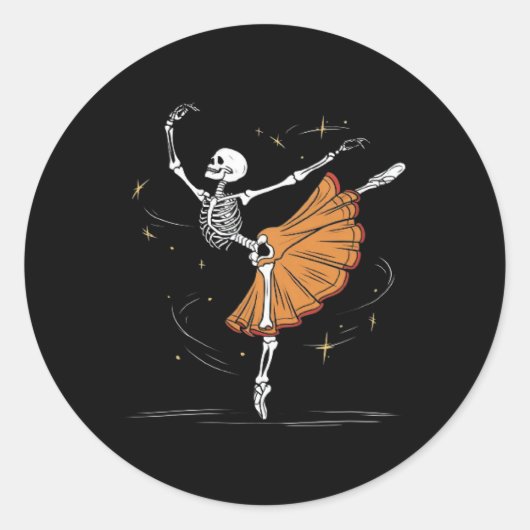 Skeleton Ballerina Ballet Dans Halloween Ronde Sticker (Voorkant)