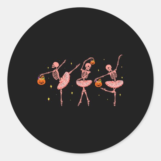 Skeleton Ballerina Halloween Jack O Lantern Dancer Ronde Sticker (Voorkant)
