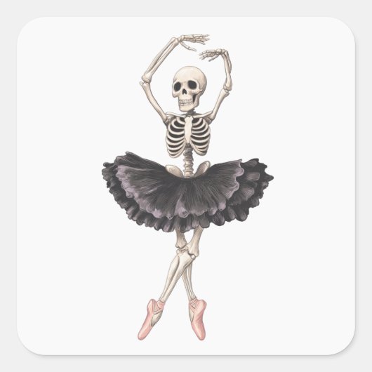 Skeleton Ballerina - Spooky Grace Ontmoet Gothic Vierkante Sticker (Voorkant)