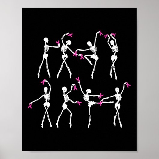 Skeleton Ballet Dance Pink Ribbon Borstkanker AW Poster (Voorkant)