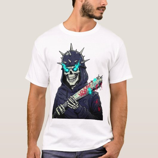 Skeleton Baseball Bat Art - Spooky Sports Print T-shirt (Voorkant)