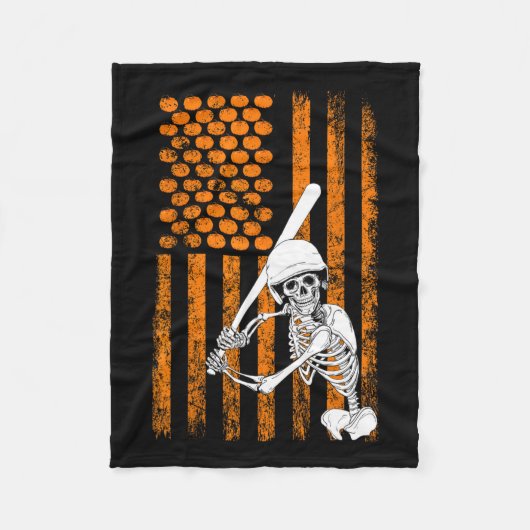 Skeleton Baseball Player Fan Skeleton Halloween Ba Fleece Deken (Voorkant)