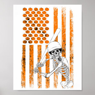 Skeleton Baseball Player Fan Skeleton Halloween Ba Poster