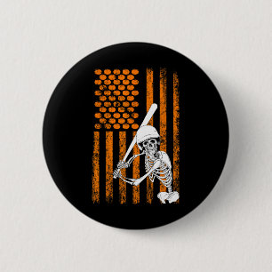 Skeleton Baseball Player Fan Skeleton Halloween Ba Ronde Button 5,7 Cm
