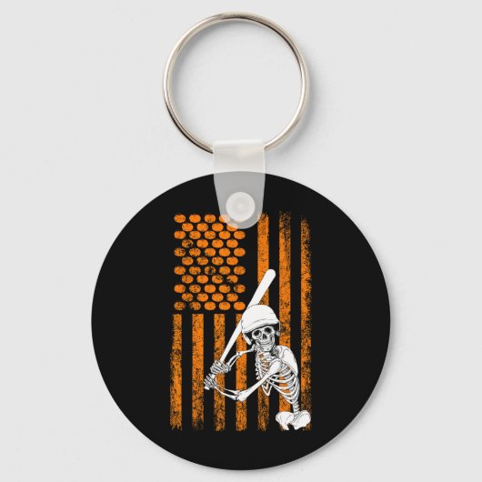 Skeleton Baseball Player Fan Skeleton Halloween Ba Sleutelhanger (Voorkant)