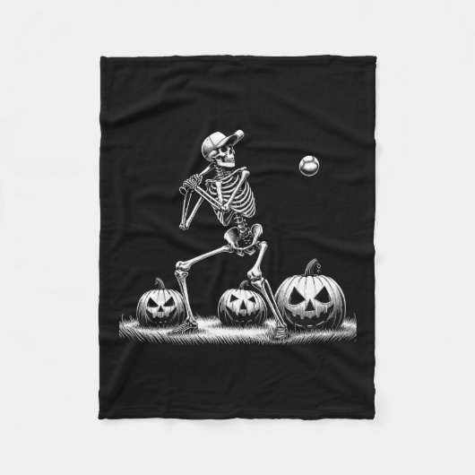 Skeleton Baseball Speler Halloween Mannen Vrouwen  Fleece Deken (Voorkant)