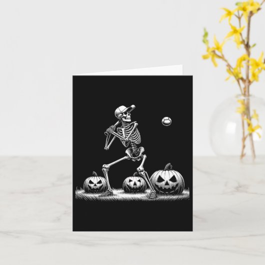 Skeleton Baseball Speler Halloween Mannen Vrouwen  Kaart (Gele Bloem)