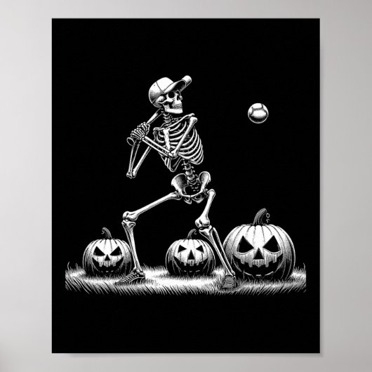 Skeleton Baseball Speler Halloween Mannen Vrouwen Poster (Voorkant)